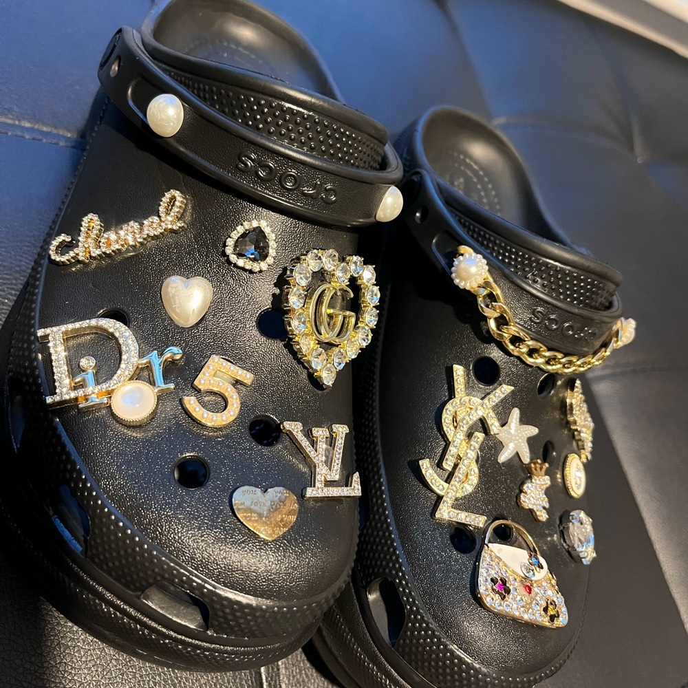 custom bedazzled Crocs Womens Classic Bae Clog Platform Shoes - Black